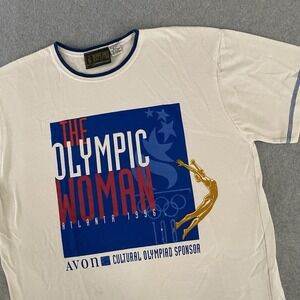 Vintage 1996 Olympics‎ Atlanta Women's Shirt Medium Large Tee White USA Avon 100